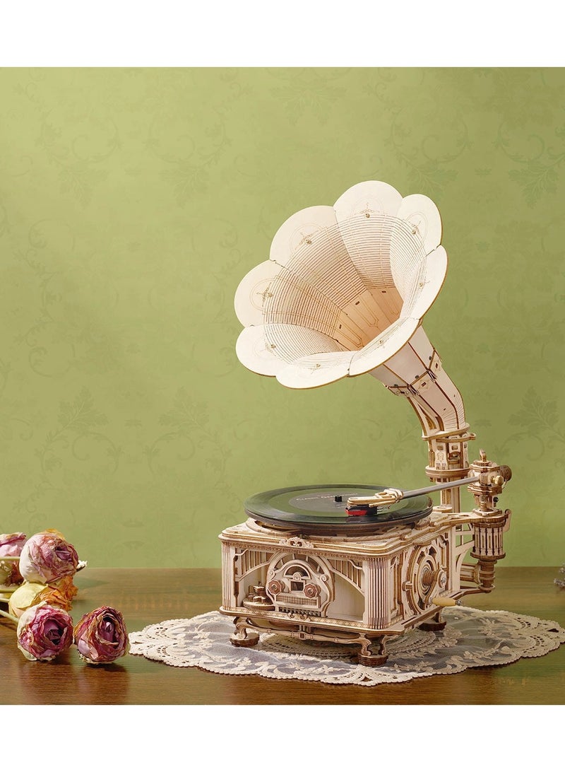 ROKR 3D Wooden Puzzle Model Antique Decoration -Classic Gramophone (Electric Version) - Image 1