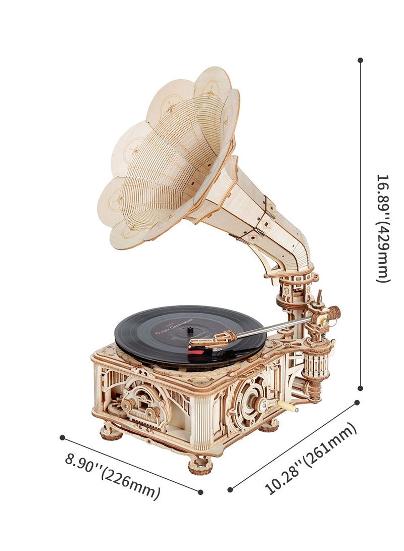 ROKR 3D Wooden Puzzle Model Antique Decoration -Classic Gramophone (Electric Version) - Image 5
