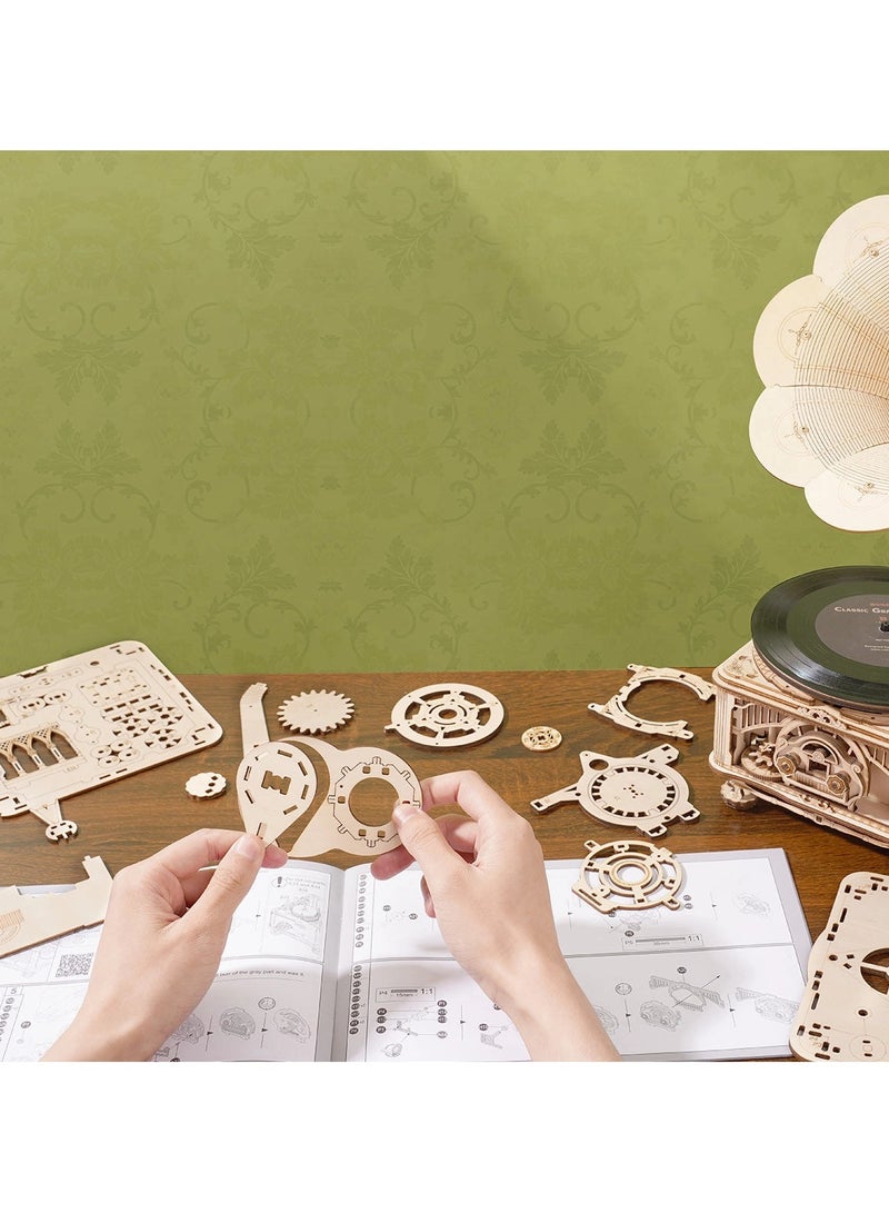 ROKR 3D Wooden Puzzle Model Antique Decoration -Classic Gramophone (Electric Version) - Image 2