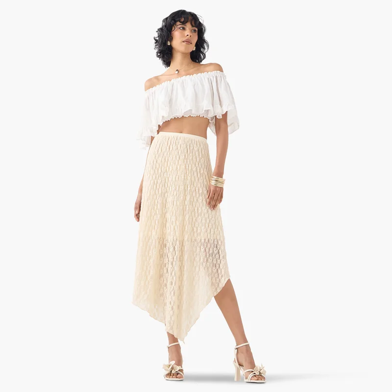2Xtremz 2Xtremz Lace Detail Midi Asymmetric Skirt with Elasticated Waistband