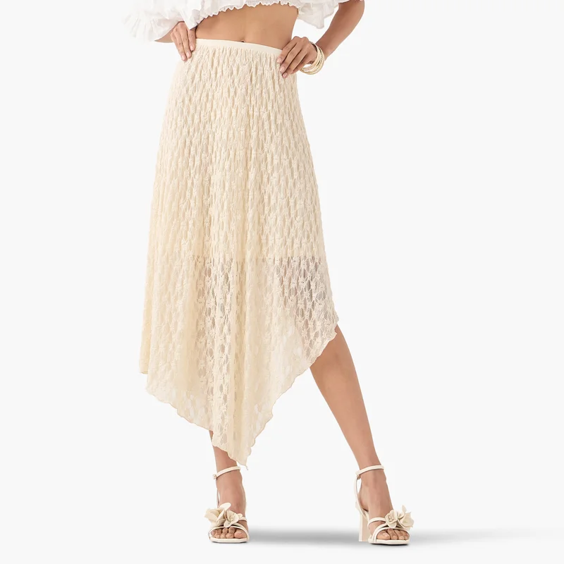 2Xtremz 2Xtremz Lace Detail Midi Asymmetric Skirt with Elasticated Waistband