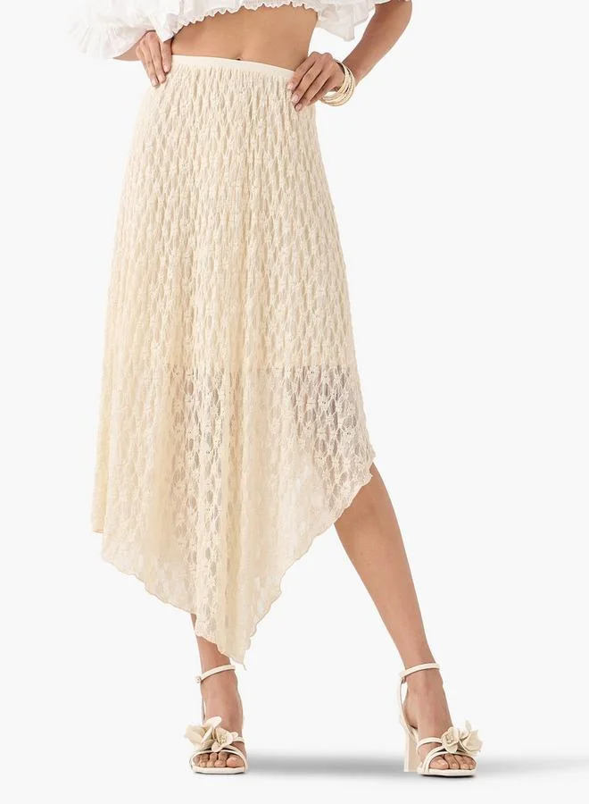 2Xtremz 2Xtremz Lace Detail Midi Asymmetric Skirt with Elasticated Waistband