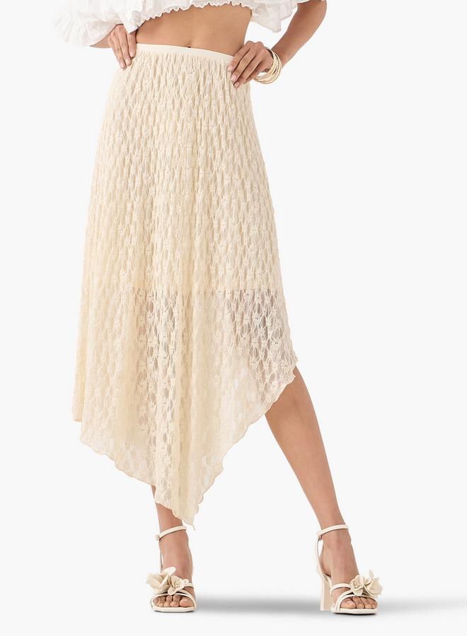 2Xtremz Lace Detail Midi Asymmetric Skirt with Elasticated Waistband - Image 1