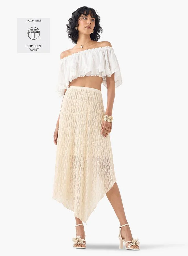 2Xtremz 2Xtremz Lace Detail Midi Asymmetric Skirt with Elasticated Waistband
