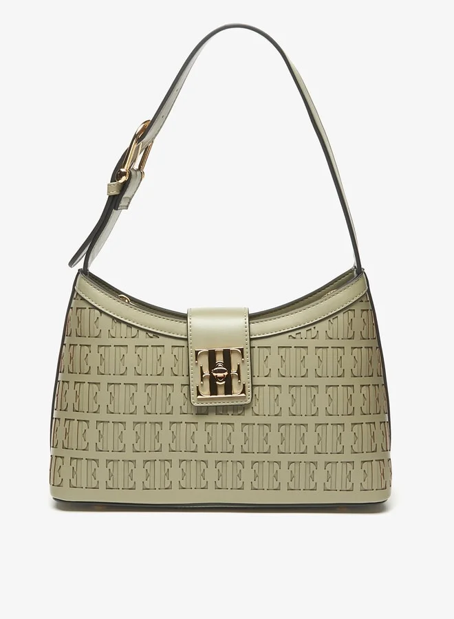 ELLE Elle Monogram Laser Cut Shoulder Bag with Zip Closure
