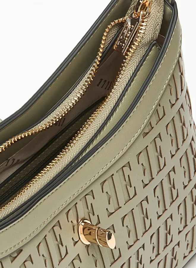 ELLE Elle Monogram Laser Cut Shoulder Bag with Zip Closure