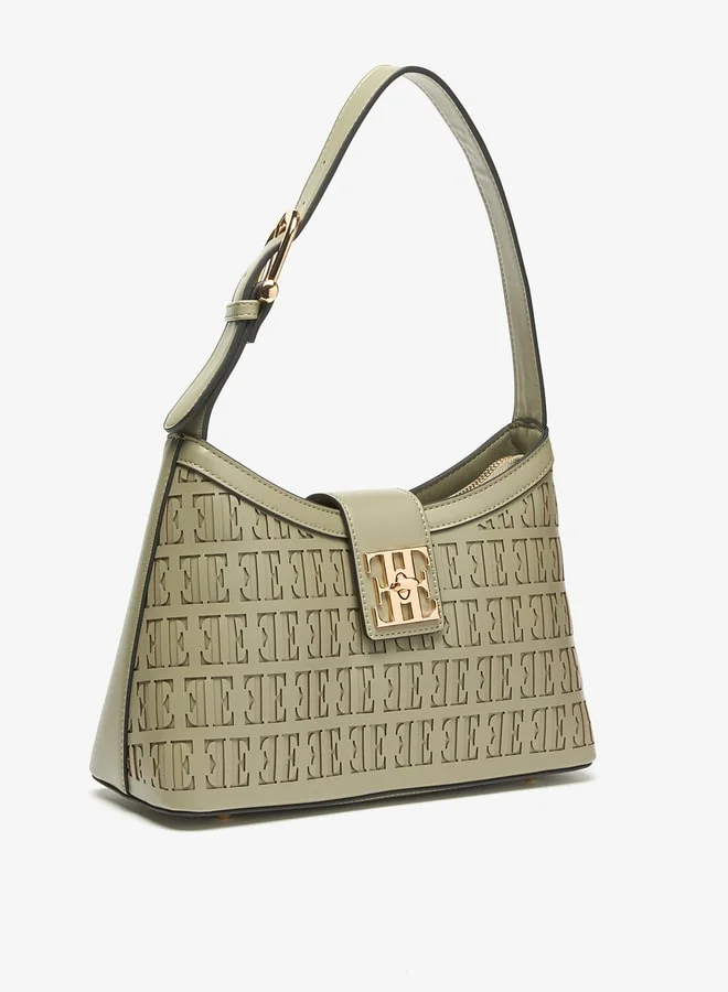 ELLE Elle Monogram Laser Cut Shoulder Bag with Zip Closure