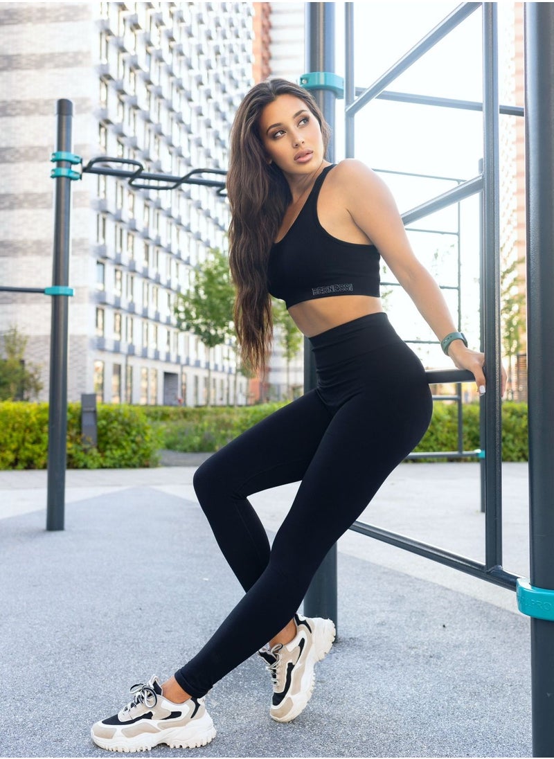 Bernessi - Turkiye Nylon Yoga Leggings for Women High Waisted Ladies Sports Workout Running Fitness Gym Pants with Tummy Control Textured Black Coal - Image 1