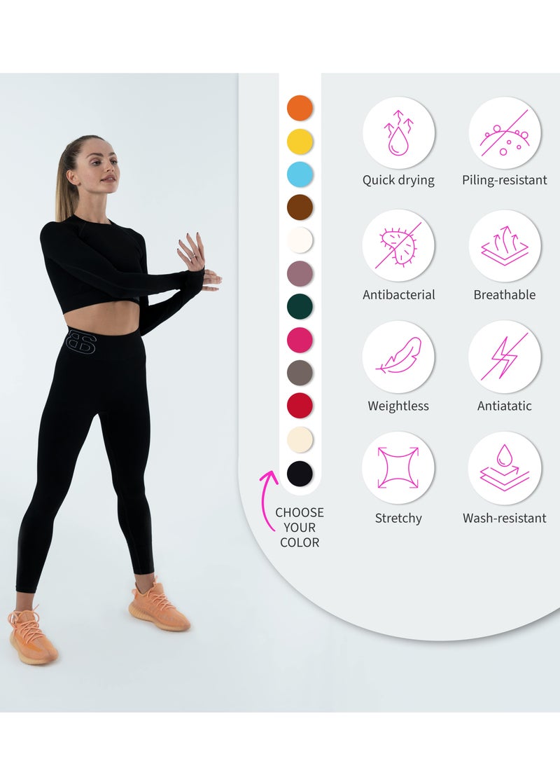 Bernessi - Turkiye Nylon Yoga Leggings for Women High Waisted Ladies Sports Workout Running Fitness Gym Pants with Tummy Control Textured Black Coal - Image 1