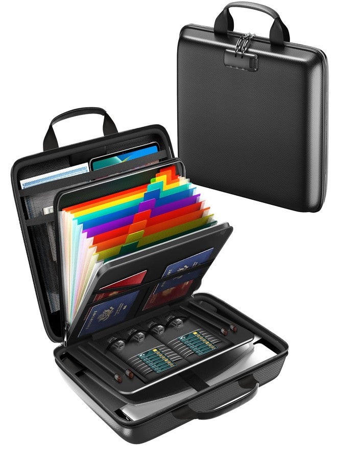 HIBWN Fireproof Document Box, Hard Case Fireproof File Organizer with Lock and 13 Pocket Accordion File Folder, Portable Safe Box for Home Office Travel to Storage Important Documents Laptop Black - Image 1