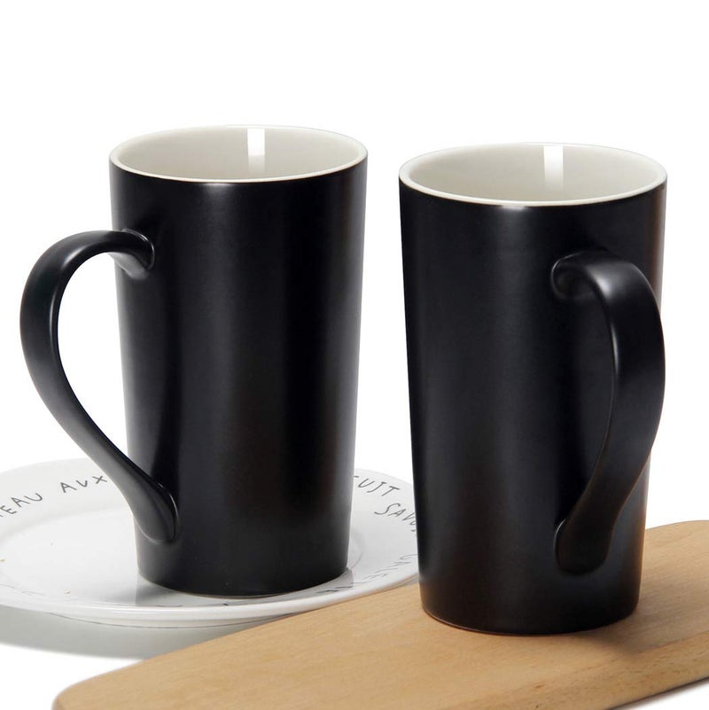 Smilatte 20 oz Large Coffee Mugs, M007 Plain Tall Ceramic Cup with Handle for Dad Men, Set of 2, Black - Image 5