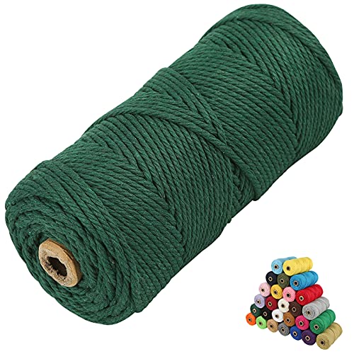 LECZIVOEN Macrame Cotton Cord 4 Ply Twisted Macrame Yarn Natural Cotton Cord Perfect Macrame Supplies for Macrame Plant Hangers DIY Crafts Dark Green 3mm109Yards
