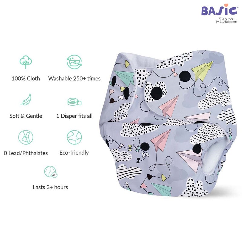 SuperBottoms BASIC Pack of 4 Freesize Adjustable, Washable and Reusable Cloth Diaper for babies 0-3 Years | One Size Adjustable Diapers (Pack of 4 diapers+ 4 inserts) Assorted prints - Image 4