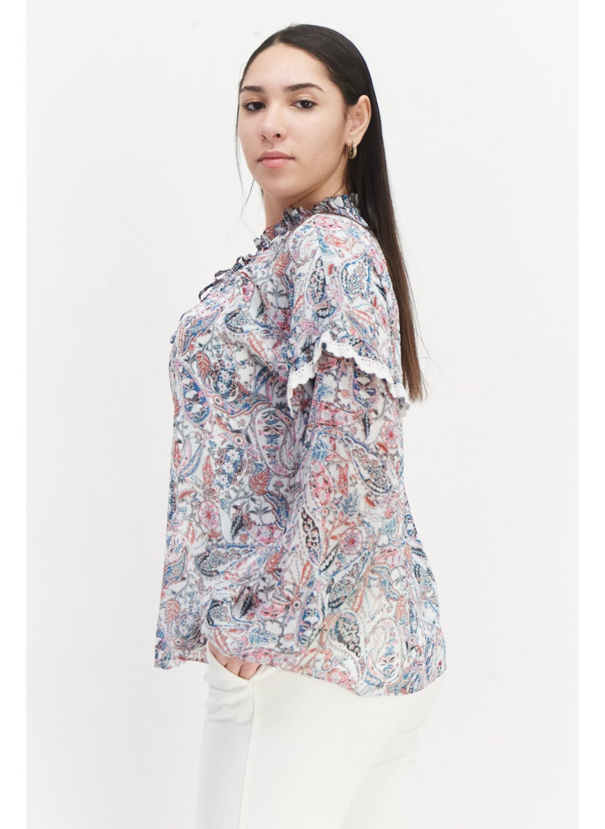 Women Tie Neck Long Sleeves Floral Pattern Top, Blue Combo - pzsku/ZBB324AE34D2D22F1F73EZ/45/_/1737642007/617a5bd9-74fa-4b7a-bbab-f23b51ae1469