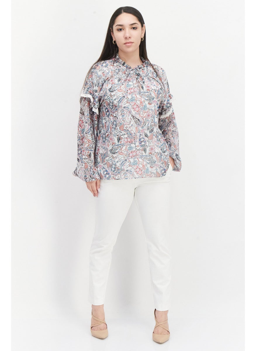 Women Tie Neck Long Sleeves Floral Pattern Top, Blue Combo - pzsku/ZBB324AE34D2D22F1F73EZ/45/_/1737642008/fcdffe8b-20bf-4467-b782-8513124d4266