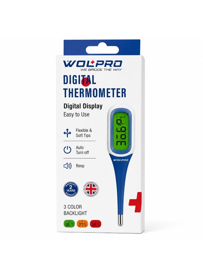 WOLAID WOLPRO Digital Thermometer Flexible Tip with LCD Display & Fever Alert – Fast & Accurate Reading - Image 1