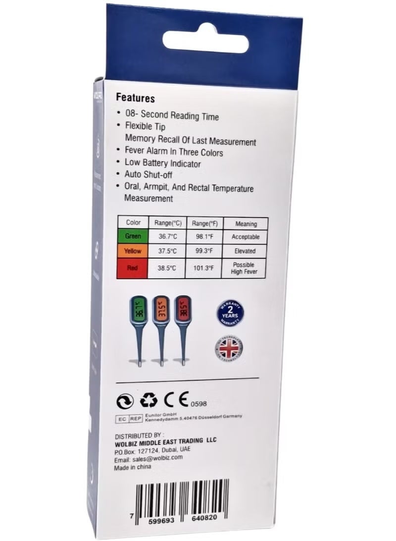 WOLAID WOLPRO Digital Thermometer Flexible Tip with LCD Display & Fever Alert – Fast & Accurate Reading - Image 2