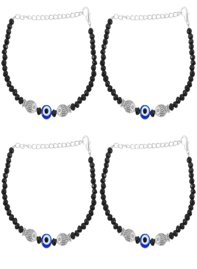 Kailash Creation Silver_Charm Evil Eye Nazariya Bracelet for Baby Boys & Girls | Black Crystal Beads Bracelet Adjustable for Newborns & Toddlers | Protective Lucky | Baby Shower, Birth, Naming Ceremony & Mundan Function (4, Lucky Fish) - Image 1