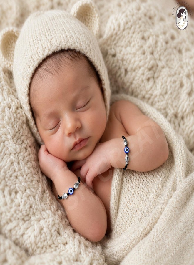 Kailash Creation Silver_Charm Evil Eye Nazariya Bracelet for Baby Boys & Girls | Black Crystal Beads Bracelet Adjustable for Newborns & Toddlers | Protective Lucky | Baby Shower, Birth, Naming Ceremony & Mundan Function (4, Lucky Fish) - Image 2