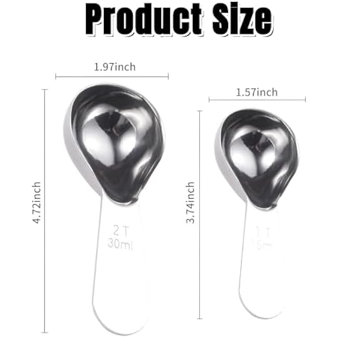 ريحني ملعقة طعام قياس القهوة 2 ملعقة من الفولاذ المقاوم للصدأ مغاعق القهوة المصنعة للقهوة المطحونة قياس الملعقة المناسبة، شاي سائب سكر أو دقيق - Image 2