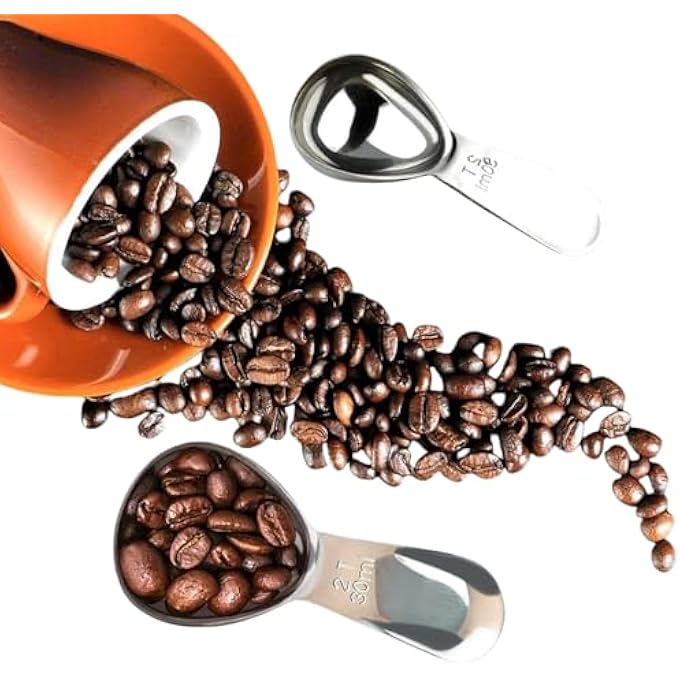 ريحني ملعقة طعام قياس القهوة 2 ملعقة من الفولاذ المقاوم للصدأ مغاعق القهوة المصنعة للقهوة المطحونة قياس الملعقة المناسبة، شاي سائب سكر أو دقيق - Image 1