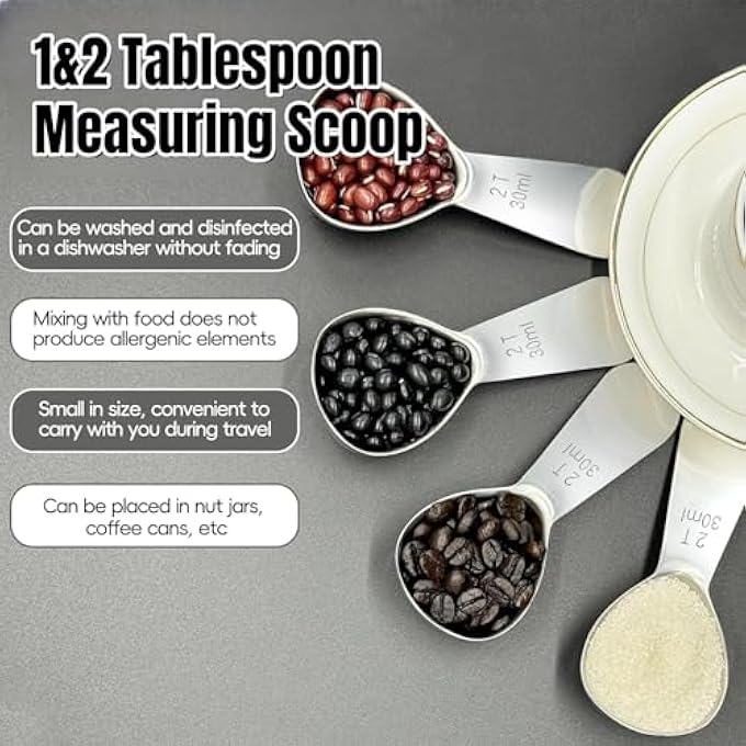 ريحني ملعقة طعام قياس القهوة 2 ملعقة من الفولاذ المقاوم للصدأ مغاعق القهوة المصنعة للقهوة المطحونة قياس الملعقة المناسبة، شاي سائب سكر أو دقيق - Image 3