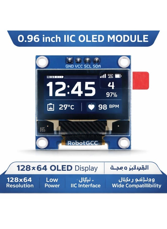 robotgcc 0.96 Inch OLED Display Module 128x64 IIC LCD Screen for Arduino Raspberry Pi ESP32 STM32 Smart Electronics, Low Power OLED Display, SSD1306 Graphic Module, Wide Viewing Angle Display for DIY Robotics, IoT, STEM Learning and Embedded Projects - Image 1