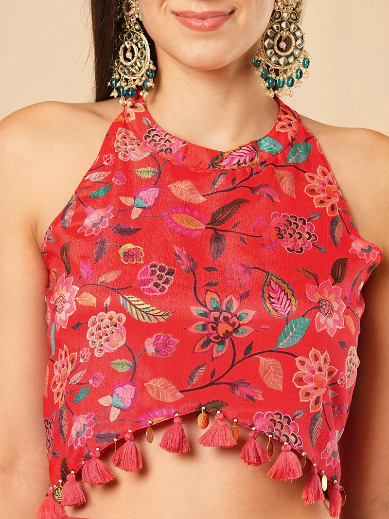 جلو باص Women Printed Top With Skirt Co-Ords