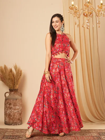 globus Women Printed Top With Skirt Co-Ords