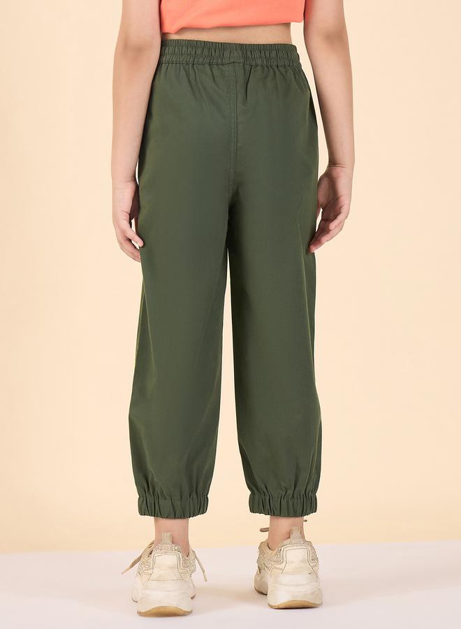 Stylo Bug Girls Green Cotton Regular Cargo Pants - Image 3