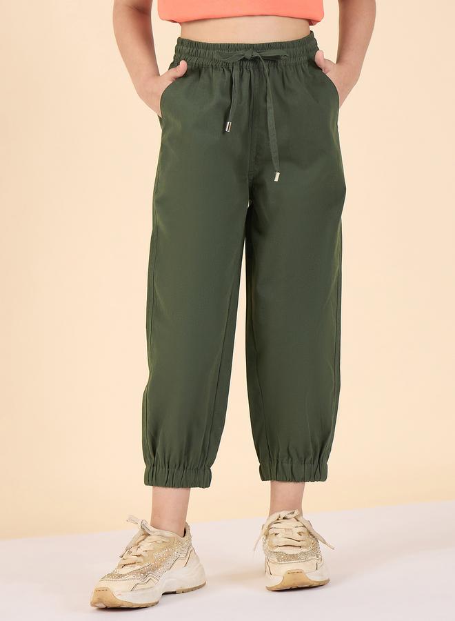 Stylo Bug Girls Green Cotton Regular Cargo Pants - Image 1