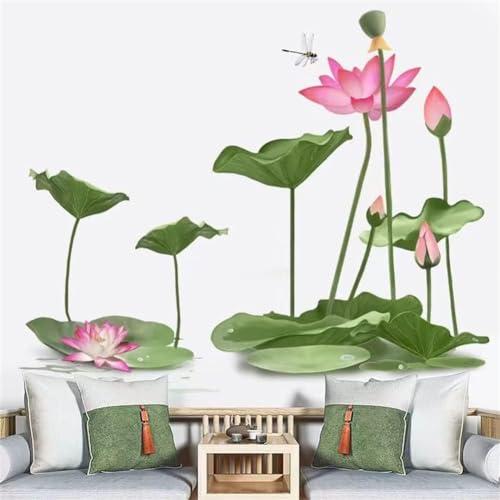 SHUTTLE ART Lotus Flower Wall Decals - Pink Summer Garden Floral Sticker, Plant Leaf Mural, Peel and Stick Self-Adhesive Waterproof Art for Office Decor - Image 4