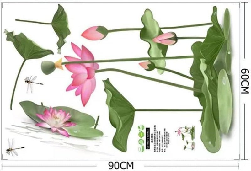 SHUTTLE ART Lotus Flower Wall Decals - Pink Summer Garden Floral Sticker, Plant Leaf Mural, Peel and Stick Self-Adhesive Waterproof Art for Office Decor - Image 2