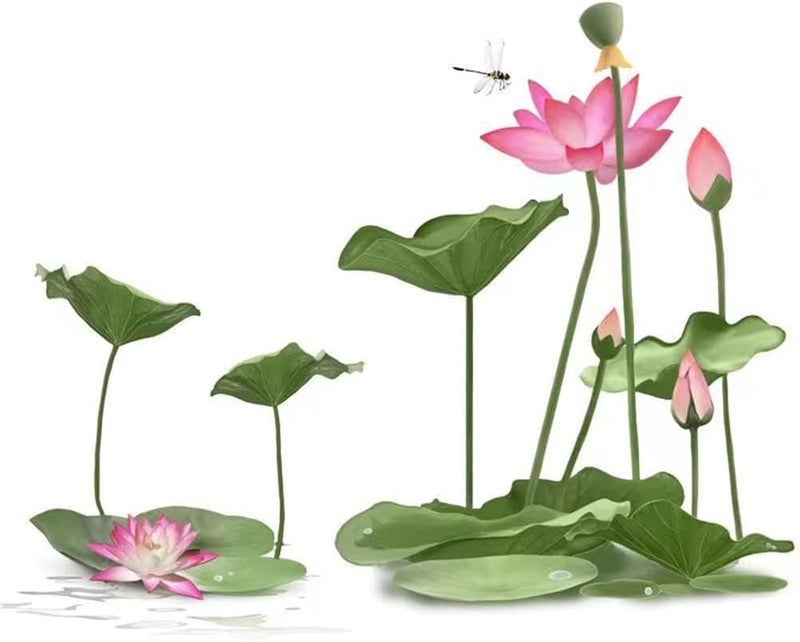 SHUTTLE ART Lotus Flower Wall Decals - Pink Summer Garden Floral Sticker, Plant Leaf Mural, Peel and Stick Self-Adhesive Waterproof Art for Office Decor - Image 1