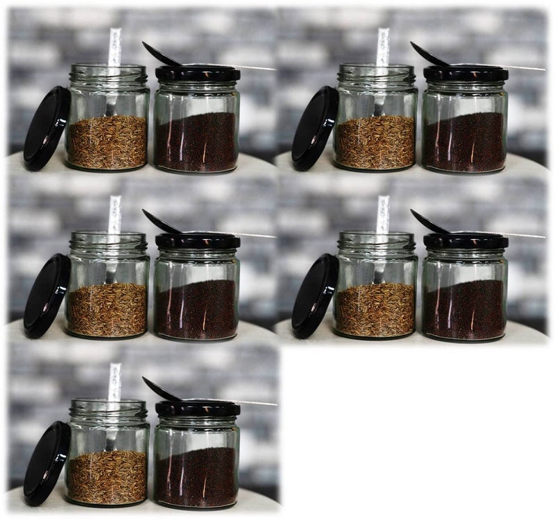 Jetwals Glass Jar AirTight Storage Container For Kitchen Glass Jar For Spices Grains Glass Jars glass jar 200ml spoon Set of 10 - Image 1