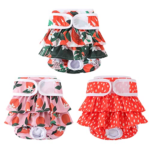 Mengelina Reusable Dog Diapers Female 3 Pack Reusable Premium Highly Absorbent Doggie Diapers, Flexible Puppy Diapers, Durable Leak-Proof Fruit Dog Diapers for Period Heat Incontinence Puppy Training, M - Image 2