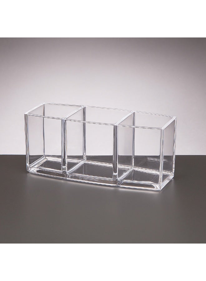 منظّم فرش مكياج شفاف من الأكريليك بسماكة 2.8 مم – يحتوي على 3 أقسام لحفظ فرش التجميل، وحامل أقلام وقرطاسية للمكتب (بحجم ‎17.8 × 7.6 × 5 سم). - Image 4