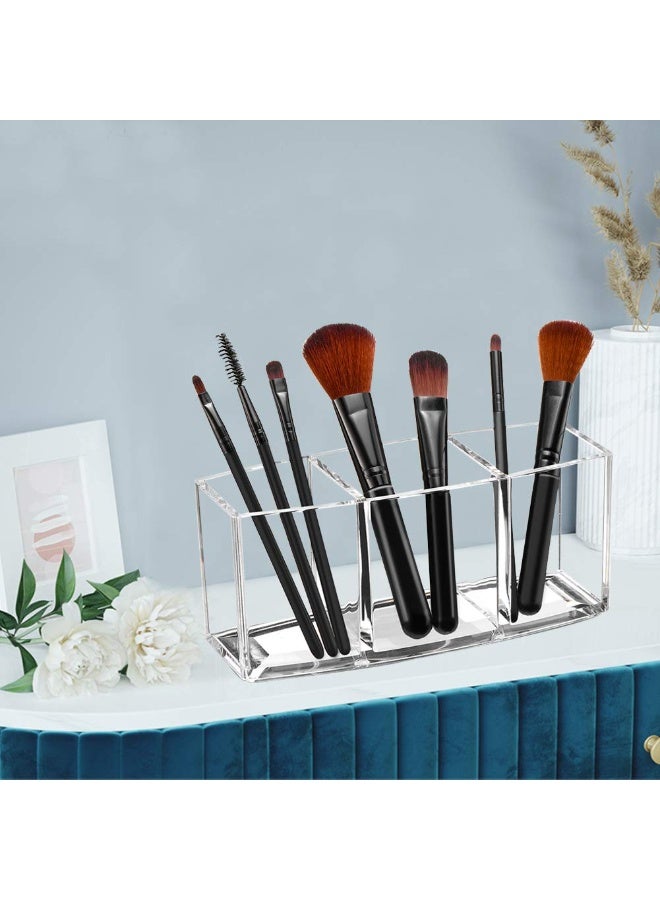 منظّم فرش مكياج شفاف من الأكريليك بسماكة 2.8 مم – يحتوي على 3 أقسام لحفظ فرش التجميل، وحامل أقلام وقرطاسية للمكتب (بحجم ‎17.8 × 7.6 × 5 سم). - Image 3