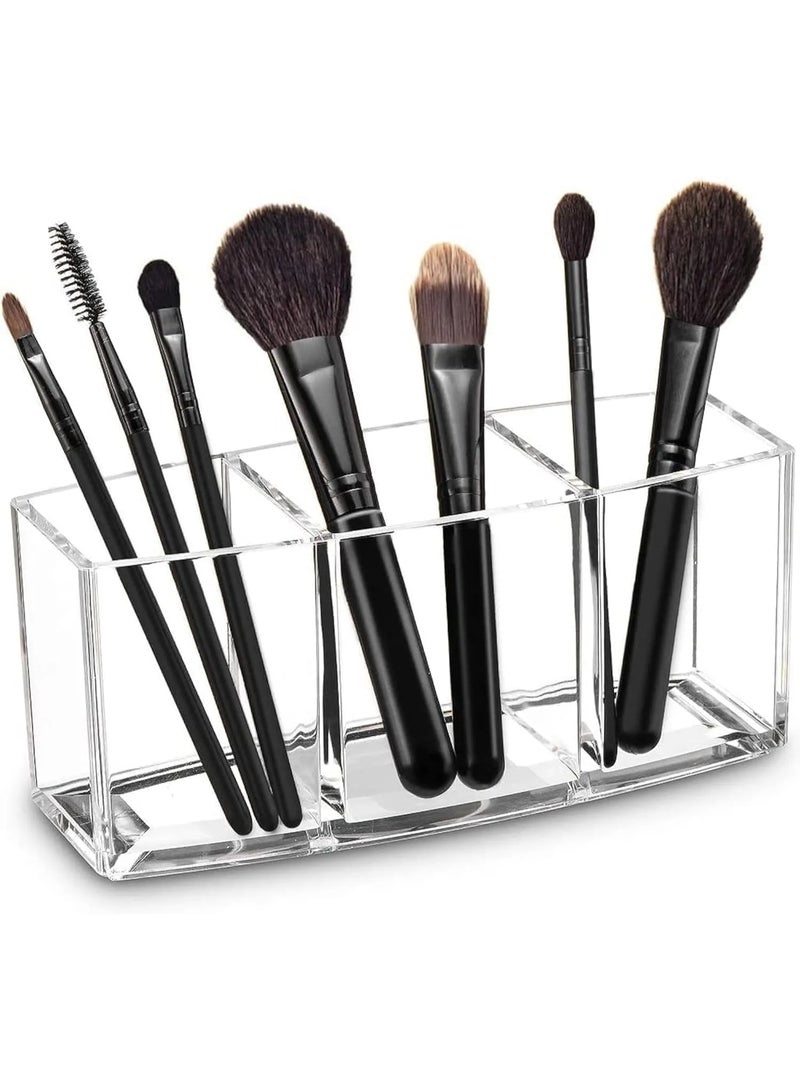 منظّم فرش مكياج شفاف من الأكريليك بسماكة 2.8 مم – يحتوي على 3 أقسام لحفظ فرش التجميل، وحامل أقلام وقرطاسية للمكتب (بحجم ‎17.8 × 7.6 × 5 سم). - Image 2