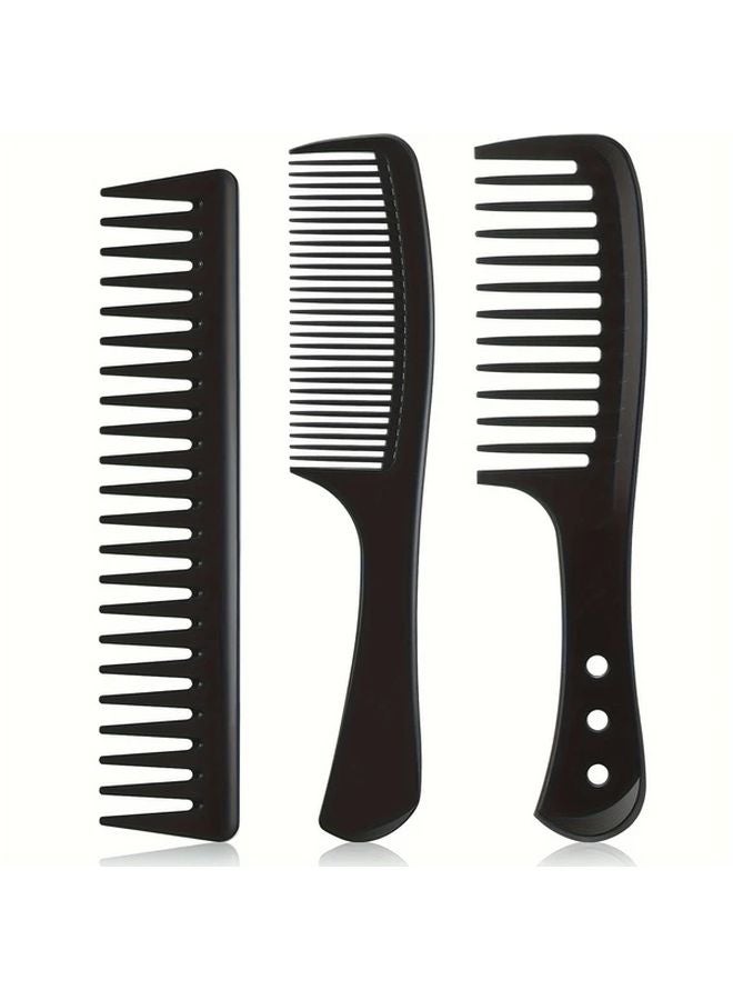 3pcs Black Hair Comb Set Wide And Fine Tooth Detangling Anti Static Heat Resistant - Image 1