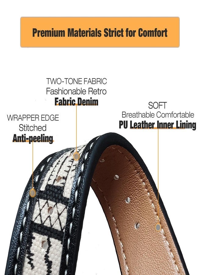 Abanen Denim Leather Watch Band for Samsung Galaxy Watch 4 / Galaxy Watch 5, 20mm Canvas Fabric Strap with Soft PU Leather Lining Wristband for Galaxy Watch 4 Classic 42mm / 46mm (Black-Beige) - Image 3