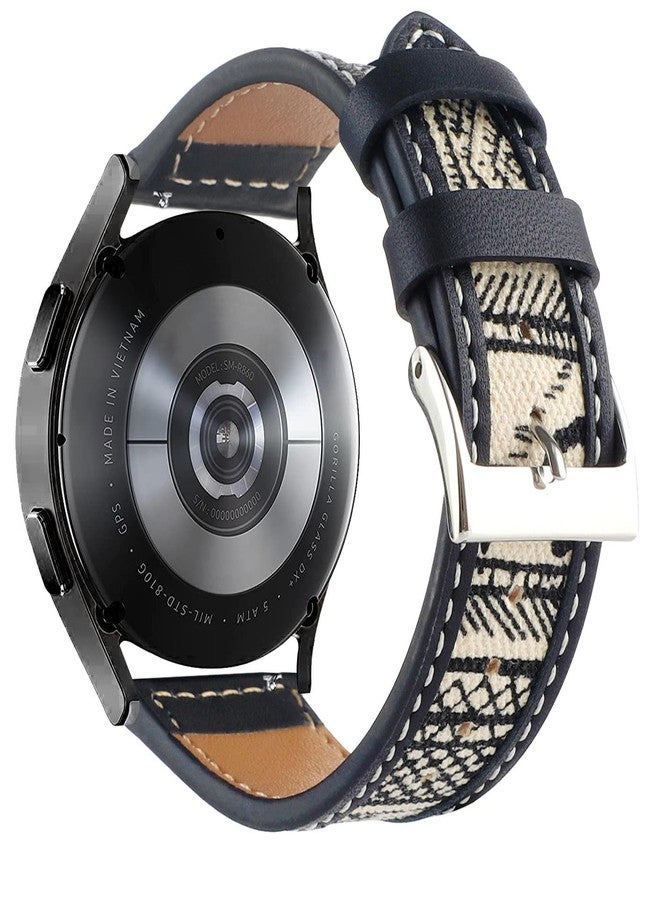 Abanen Denim Leather Watch Band for Samsung Galaxy Watch 4 / Galaxy Watch 5, 20mm Canvas Fabric Strap with Soft PU Leather Lining Wristband for Galaxy Watch 4 Classic 42mm / 46mm (Black-Beige) - Image 1