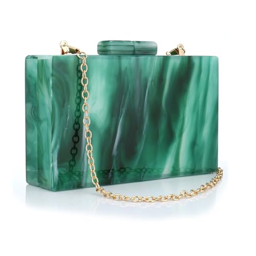 Gets Malachite Green Acrylic Evening Bag Unique Square Bag Cocktail Wedding Party for Women Dress Purse Evening Clutch (Dark green) - Image 1