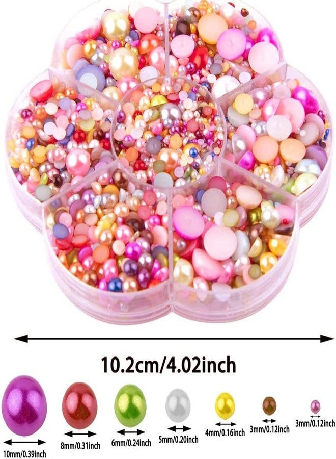 DIY Crafts 450 Pcs, Mix Sizes, Flatback Half Pearls, Satin Luster ABS Imitation Pearls Mixed Colors Flat Backed Round Half Pearls for Crafts Jewlery Assorted Mixed S (450 Pcs, Mix Sizes) - Image 2