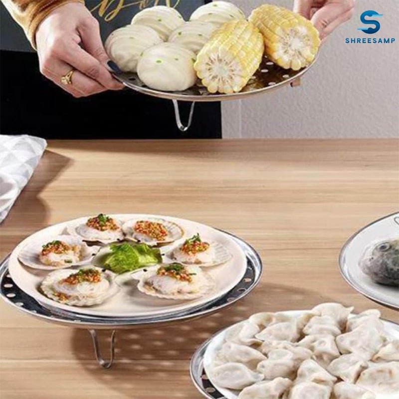 SHREESAMP SHREESAMP Versatile Stainless Steel Steaming Rack with Removable Legs: Enhance Your Steamer for Perfectly Cooked Meals, Steaming Tray Insert Kitchen Accessories [20x20x6 CM] (2 Pcs)  - Image 3