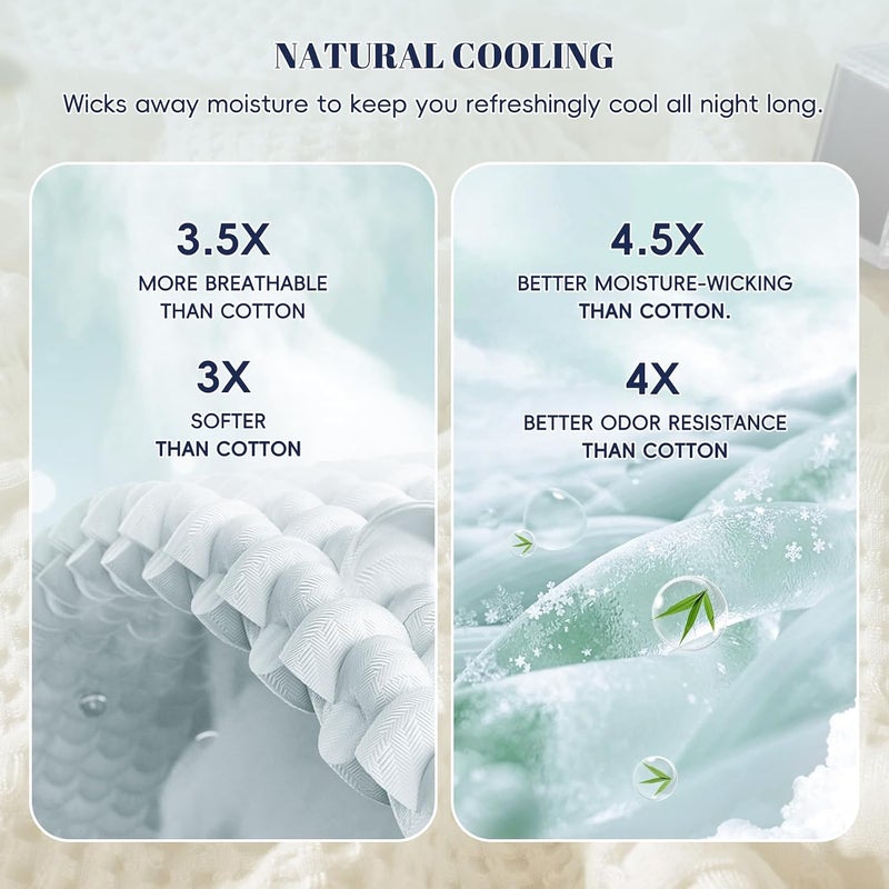 PHF Cooling Waffle Blanket Twin Size, Lightweight 60% Rayon Derived Bamboo & 40% Cotton Breathable Blanket for Hot Sleepers, Soft and Luxury for Bed Couch and Sofa, 66"x90", Ivory - Image 3