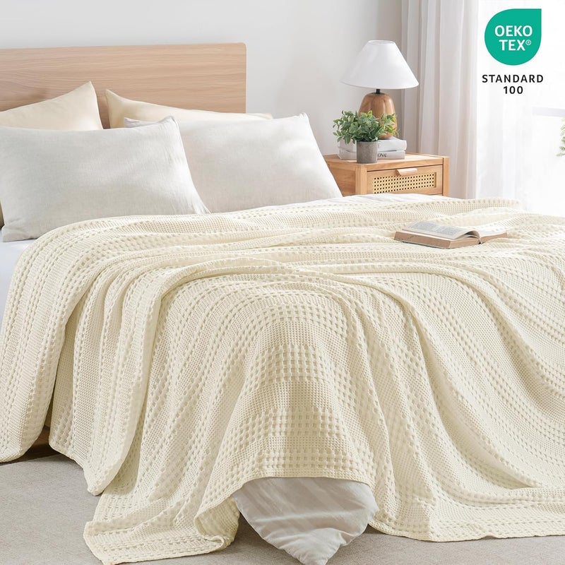 PHF Cooling Waffle Blanket Twin Size, Lightweight 60% Rayon Derived Bamboo & 40% Cotton Breathable Blanket for Hot Sleepers, Soft and Luxury for Bed Couch and Sofa, 66"x90", Ivory - Image 4