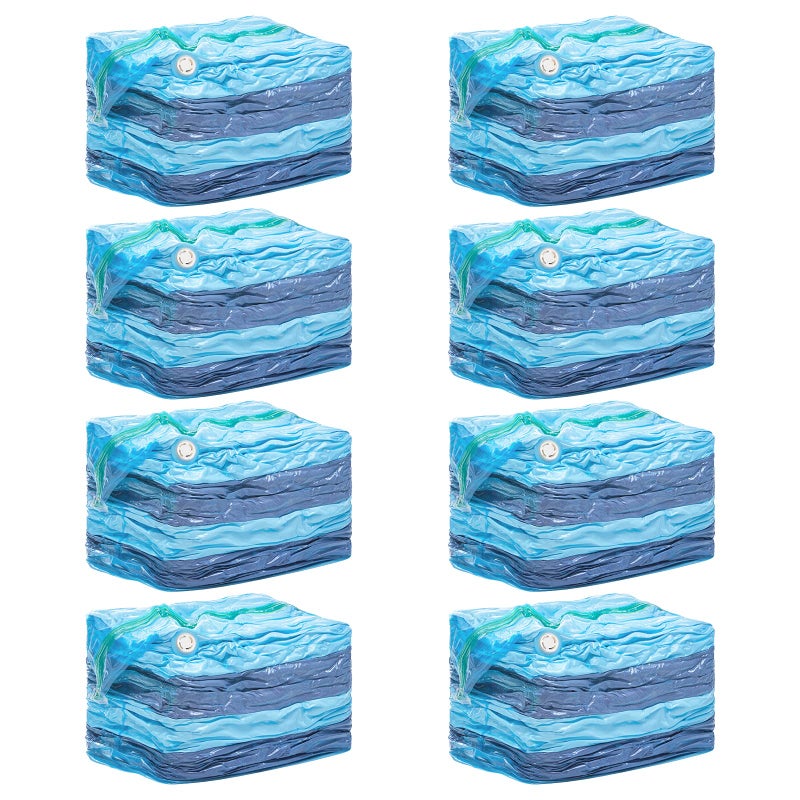 TAILI 8 Pack Vacuum Storage Bags Jumbo Cube 31x40x15 Inch Extra Large Vacuum Seal Bags for Clothing Comforters Blankets Bedding Sweater Space Saver Closet Organizers Blue