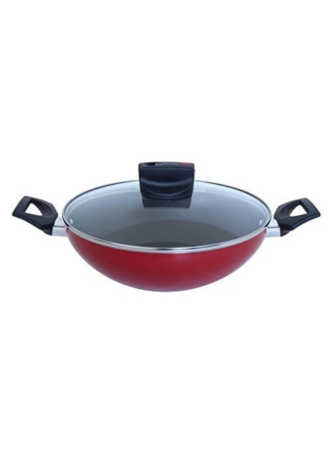 Meyer Safecook Aluminium Nonstick Kadai | Non Stick kadai | Kadai for deep frying | Kadhai aluminium | Induction cookware, Red, 26cm - Image 1