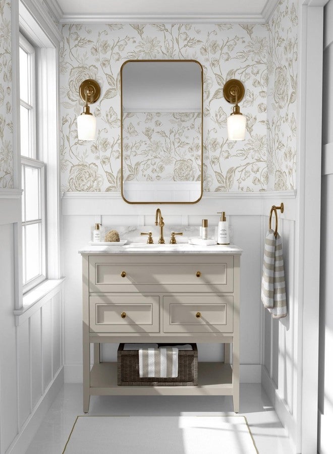 Micpolo Peel and Stick Wallpaper Vintage Floral Wall Paper Boho Contact Paper Bedroom Bathroom Wallpaper Beige and White Removable Self-Adhesive Kitchen Wall Decor Vinyl Roll 17.3" x 78" - Image 5